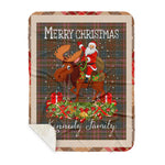 Personalized Gift Plaid Tartan Blanket Clan Kennedy Weathered With Moose Lover Xmas Gift Santa Riding Buffalo Plaid Christmas Sherpa Blanket