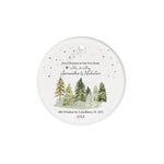 Scotstee Shop - Circle Ceramic Ornament (2 sided) - Personalize Name Family Watercolor Our First Christmas in our new Home Pine Tree Ornament