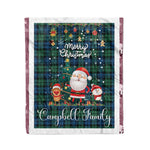 Personalized Gift Tartan Plaid Blanket Clan Campbell Ancient With Funny Santa Snowman Reindeer Merry Christmas Fleece Blanket, Home Living Room, Plaid Blanket, Tartan Blanket, Scottish Blanket, Buffalo fleece blanket, Christmas Blanket