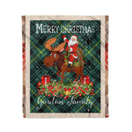Personalized Gift Plaid Tartan Blanket Clan Gordon Fabric With Moose Lover Xmas Gift Santa Riding Christmas Fleece Blanket