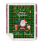 Personalized Gift Tartan Plaid Blanket Clan Wallace Hunting With Funny Santa Snowman Reindeer Merry Christmas Gift Sherpa Blanket, blue plaid sherpa blanket,blue tartan sherpa blanket,Buchan,buffalo plaid sherpa blanket,christmas sherpa blanket,Christmas Throw Blanket