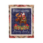 Personalized Gift Plaid Tartan Blanket Clan Fleming With Moose Lover Xmas Gift Santa Riding Christmas Fleece Blanket