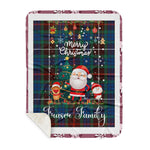 Personalized Gift Tartan Plaid Blanket Clan Fraser Hunting Ancient With Funny Santa Snowman Reindeer Merry Christmas Gift Sherpa Blanket, blue plaid sherpa blanket,blue tartan sherpa blanket,Buchan,buffalo plaid sherpa blanket,christmas sherpa blanket,Christmas Throw Blanket