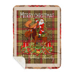 Personalized Gift Plaid Tartan Blanket Clan MacMillan Old Weathered With Moose Lover Xmas Gift Santa Riding Plaid Christmas Sherpa Blanket