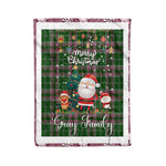 Personalized Gift Tartan Plaid Blanket Clan Gray With Funny Santa Snowman Reindeer Merry Christmas Fleece Blanket, Christmas Blanket, Plaid Blanket, Tartan Blanket,Scottish Blanket