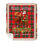 Personalized Gift Plaid Tartan Blanket Clan Spns With Moose Lover Xmas Gift Santa Riding Buffalo Plaid Christmas Sherpa Blanket