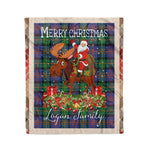 Personalized Gift Plaid Tartan Blanket Clan Logan Ancient With Moose Lover Xmas Gift Santa Riding Christmas Fleece Blanket