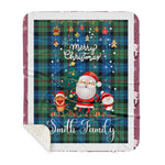 Personalized Gift Tartan Plaid Blanket Clan Smith Ancient With Funny Santa Snowman Reindeer Merry Christmas Gift Sherpa Blanket, blue plaid sherpa blanket,blue tartan sherpa blanket,Buchan,buffalo plaid sherpa blanket,christmas sherpa blanket,Christmas Throw Blanket
