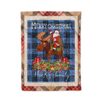 Personalized Gift Plaid Tartan Blanket Clan MacKie Blue With Moose Lover Xmas Gift Santa Riding Christmas Fleece Blanket