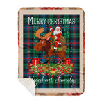 Personalized Gift Plaid Tartan Blanket Clan Urquhart Modern With Moose Lover Xmas Gift Santa Riding Buffalo Plaid Christmas Sherpa Blanket