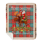 Personalized Gift Plaid Tartan Blanket Clan Dunbar Ancient With Moose Lover Xmas Gift Santa Riding Buffalo Plaid Christmas Sherpa Blanket