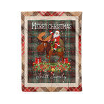 Personalized Gift Plaid Tartan Blanket Clan Scott Brown Ancient With Moose Lover Xmas Gift Santa Riding Christmas Fleece Blanket