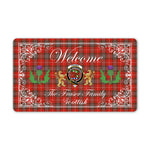 Doormat - Welcome Mat Scottish Clan Fraser Weathered Weathered Tartan Door Mat, Plaid Doormat With Thistle and Two Lion Scottish