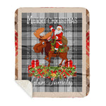 Personalized Gift Plaid Tartan Blanket Clan Glen Grey With Moose Lover Xmas Gift Santa Riding Buffalo Plaid Christmas Sherpa Blanket