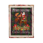 Personalized Gift Plaid Tartan Blanket Clan Cairns Hunting With Moose Lover Xmas Gift Santa Riding Christmas Fleece Blanket