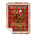 Personalized Gift Plaid Tartan Blanket Clan Morrison Red Modern With Moose Lover Xmas Gift Santa Riding Plaid Christmas Sherpa Blanket
