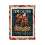 Personalized Gift Plaid Tartan Blanket Clan MacKenzie Modern With Moose Lover Xmas Gift Santa Riding Christmas Fleece Blanket