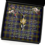 To My Beautiful Soulmate Sunflower Necklace In Your Eyes I Have Found My Home Clan Clelland Tartan Jewelry For Girlfriend, Tartan Sunflower Pendant Necklace, Scottish Tartan Jewelry, valentine necklace, necklace girlfriend, necklace for wife, cute necklaces for girlfriend, jewelry for girlfriend, to my soulmate necklace, to my future wife necklace