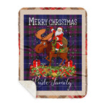 Personalized Gift Plaid Tartan Blanket Clan Pride Of Scotland With Moose Lover Xmas Gift Santa Riding Buffalo Plaid Christmas Sherpa Blanket