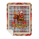 Personalized Gift Plaid Tartan Blanket Clan Clayton With Moose Lover Xmas Gift Santa Riding Buffalo Plaid Christmas Sherpa Blanket