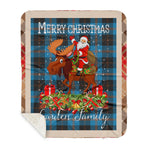 Personalized Gift Plaid Tartan Blanket Clan Garden With Moose Lover Xmas Gift Santa Riding Buffalo Plaid Christmas Sherpa Blanket