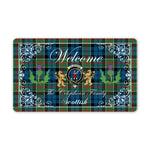 Doormat - Welcome Mat Scottish Clan Colquhoun Ancient Tartan Door Mat, Plaid Doormat With Thistle and Two Lion Scottish