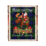 Personalized Gift Plaid Tartan Blanket Clan Campbell With Moose Lover Xmas Gift Santa Riding Christmas Fleece Blanket