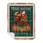 Personalized Gift Plaid Tartan Blanket Clan Ross Hunting Modern With Moose Lover Xmas Gift Santa Riding Buffalo Plaid Christmas Sherpa Blanket
