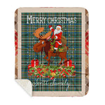 Personalized Gift Plaid Tartan Blanket Clan Scott Ancient With Moose Lover Xmas Gift Santa Riding Buffalo Plaid Christmas Sherpa Blanket