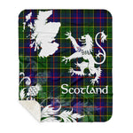 Sherpa Blanket - Tartan Blanket Thistle and Lion Scottish Clan Forsyth Plaid Blanket, plaid sherpa blanket queen,purple sherpa blanket,queen sherpa blanket,queen size sherpa blanket,red sherpa blanket,scottish tartan blankets,sherpa blanket,sherpa christmas blanket