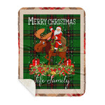 Personalized Gift Plaid Tartan Blanket Clan Fife District With Moose Lover Xmas Gift Santa Riding Buffalo Plaid Christmas Sherpa Blanket