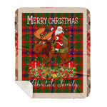 Personalized Gift Plaid Tartan Blanket Clan Nithsdale With Moose Lover Xmas Gift Santa Riding Buffalo Plaid Christmas Sherpa Blanket