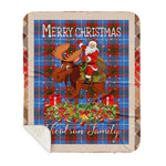 Personalized Gift Plaid Tartan Blanket Clan Nicolson With Moose Lover Xmas Gift Santa Riding Buffalo Plaid Christmas Sherpa Blanket