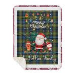 Personalized Gift Tartan Plaid Blanket Clan MacLellan With Funny Santa Snowman Reindeer Merry Christmas Gift Sherpa Blanket, blue plaid sherpa blanket,blue tartan sherpa blanket,Buchan,buffalo plaid sherpa blanket,christmas sherpa blanket,Christmas Throw Blanket