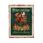Personalized Gift Plaid Tartan Blanket Clan Henderson Modern With Moose Lover Xmas Gift Santa Riding Christmas Fleece Blanket