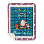 Personalized Gift Tartan Plaid Blanket Clan Flower Of Scotland With Funny Santa Snowman Reindeer Merry Christmas Gift Sherpa Blanket, blue plaid sherpa blanket,blue tartan sherpa blanket,Buchan,buffalo plaid sherpa blanket,christmas sherpa blanket,Christmas Throw Blanket
