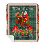 Personalized Gift Plaid Tartan Blanket Clan MacLean Hunting Ancient With Moose Lover Xmas Gift Santa Riding Plaid Christmas Sherpa Blanket