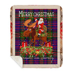 Personalized Gift Plaid Tartan Blanket Clan Donaldson With Moose Lover Xmas Gift Santa Riding Buffalo Plaid Christmas Sherpa Blanket