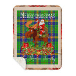 Personalized Gift Plaid Tartan Blanket Clan New Mexico With Moose Lover Xmas Gift Santa Riding Buffalo Plaid Christmas Sherpa Blanket