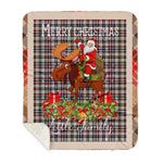 Personalized Gift Plaid Tartan Blanket Clan Little Arisaid With Moose Lover Xmas Gift Santa Riding Buffalo Plaid Christmas Sherpa Blanket