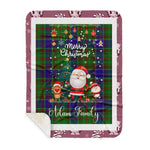 Personalized Gift Tartan Plaid Blanket Clan Adam Hunting With Funny Santa Snowman Reindeer Merry Christmas Gift Sherpa Blanket, blue plaid sherpa blanket,blue tartan sherpa blanket,Buchan,buffalo plaid sherpa blanket,christmas sherpa blanket,Christmas Throw Blanket