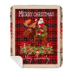 Personalized Gift Plaid Tartan Blanket Clan Hog With Moose Lover Xmas Gift Santa Riding Buffalo Plaid Christmas Sherpa Blanket