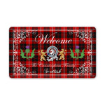 Doormat - Welcome Mat Scottish Clan Badge Cunningham Tartan Door Mat, Plaid Doormat With Thistle and Two Lion Scottish