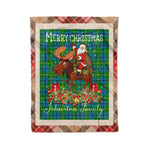 Personalized Gift Plaid Tartan Blanket Clan Johnston With Moose Lover Xmas Gift Santa Riding Christmas Fleece Blanket