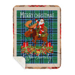 Personalized Gift Plaid Tartan Blanket Clan Keith Ancient With Moose Lover Xmas Gift Santa Riding Buffalo Plaid Christmas Sherpa Blanket