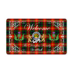 Doormat - Welcome Mat Scottish Clan Badge Douglas of Roxburgh Tartan Door Mat, Plaid Doormat With Thistle and Two Lion Scottish