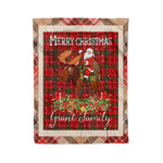 Personalized Gift Plaid Tartan Blanket Clan Grant Red With Moose Lover Xmas Gift Santa Riding Christmas Fleece Blanket