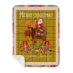 Personalized Gift Plaid Tartan Blanket Clan Houston With Moose Lover Xmas Gift Santa Riding Buffalo Plaid Christmas Sherpa Blanket