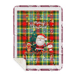 Personalized Gift Tartan Plaid Blanket Clan Dundee With Funny Santa Snowman Reindeer Merry Christmas Gift Sherpa Blanket, blue plaid sherpa blanket,blue tartan sherpa blanket,Buchan,buffalo plaid sherpa blanket,christmas sherpa blanket,Christmas Throw Blanket
