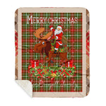 Personalized Gift Plaid Tartan Blanket Clan MacDougall of Lochcarron With Moose Lover Xmas Gift Santa Riding Buffalo Plaid Christmas Sherpa Blanket